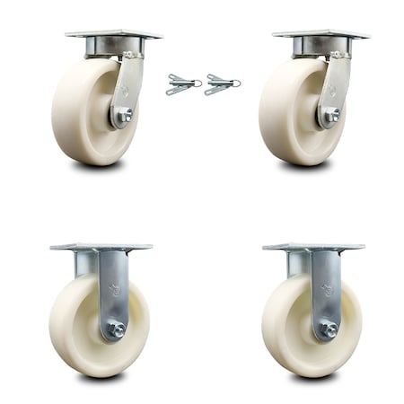 Service Caster 6 Inch Kingpinless Nylon Wheel Caster Swivel Locks 2 Rigid, 2PK SCC-KP30S620-NYR-BSL-2-R-2